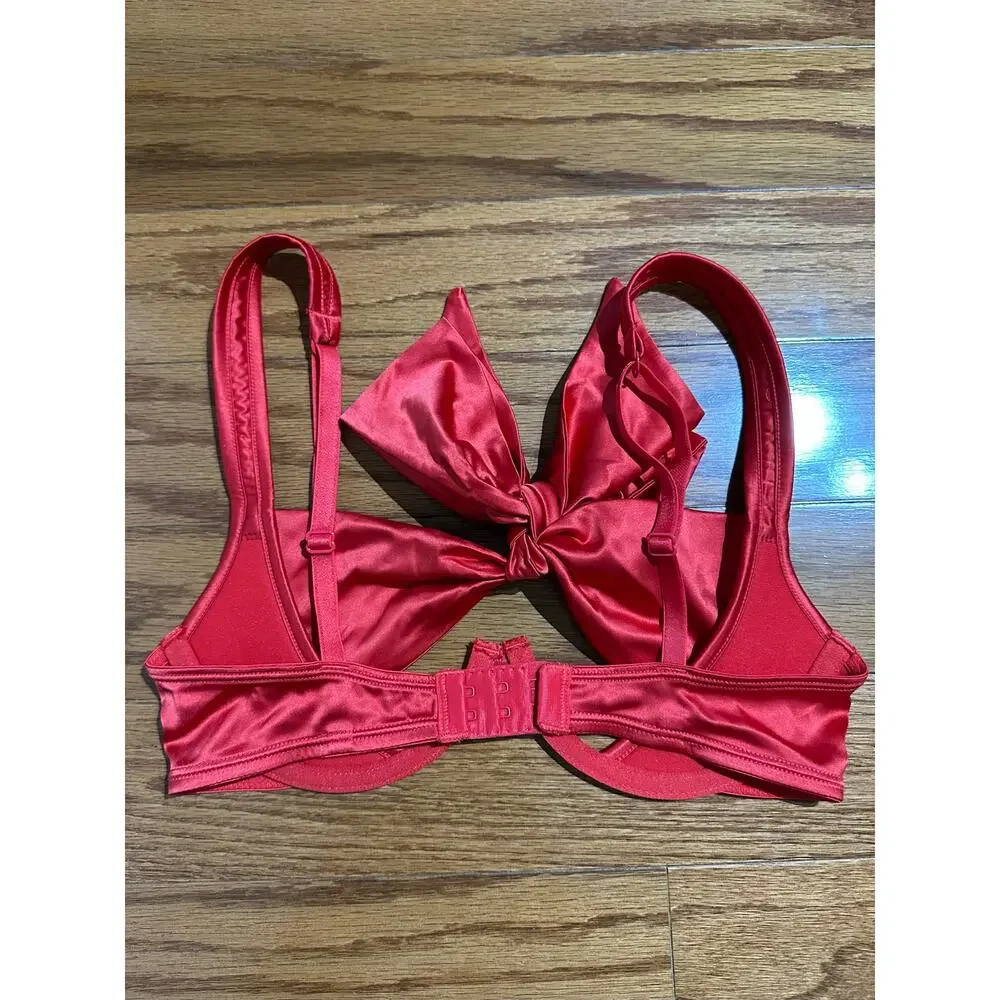Adore Me Red Gynger Unlined Satin Bow Balconette Underwire Bra Size XS